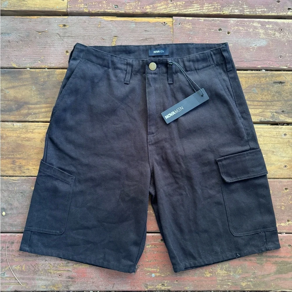 Fashion Nova Men’s Black Cargo Jean Shorts with Utility Pockets New